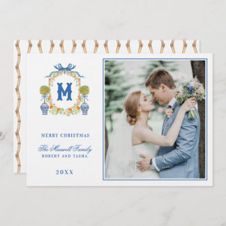 Orange Topiary in Chinoiserie Pot Vapensköld Monog Inbjudningar