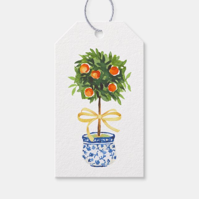 Orange Topiary Träd, Gult Bow Anpassningsbar Gift- Presentetikett (Framsidan)