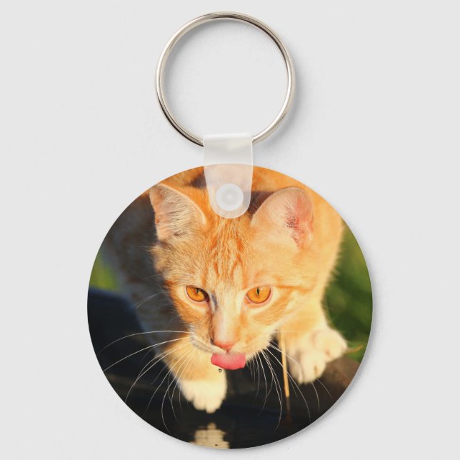 Orange törstig katt nyckelring (Framsida)