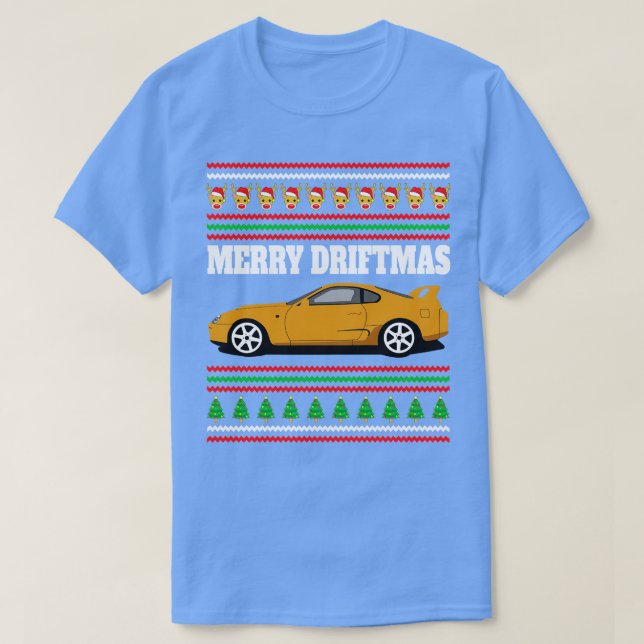 Orange Toyota Supra MK4 A80 Merry Driftmas T Shirt (Design framsida)