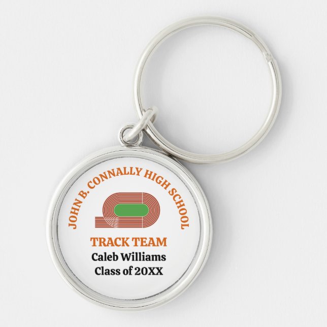 Orange Track Team Anpassad Högstadielöpare Rund Silverfärgad Nyckelring (Framsidan)