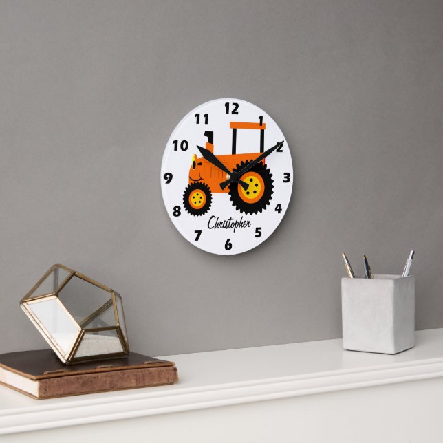 Orange Tractor Design Personalised Rund Klocka (Kontor)