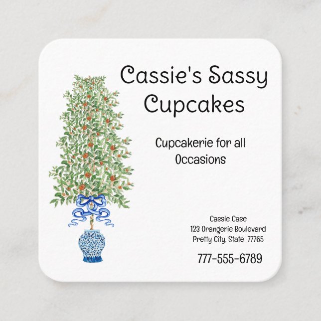 Orange Träd Chinoiserie Ginger Burk Burk Topiary Fyrkantigt Visitkort (Framsida)