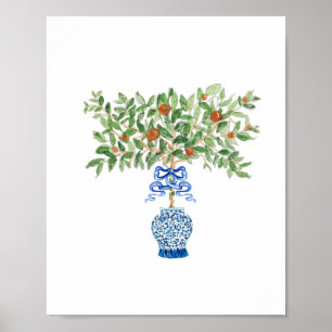 Orange Träd Ginger Burk Topiary Art Print Poster