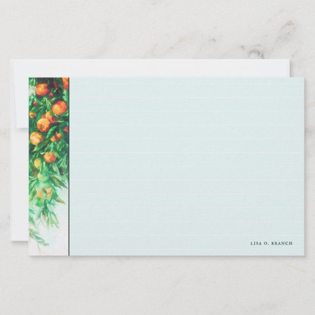 Orange Träd Gren Watercolor Note Card w Linjer (Framsida)