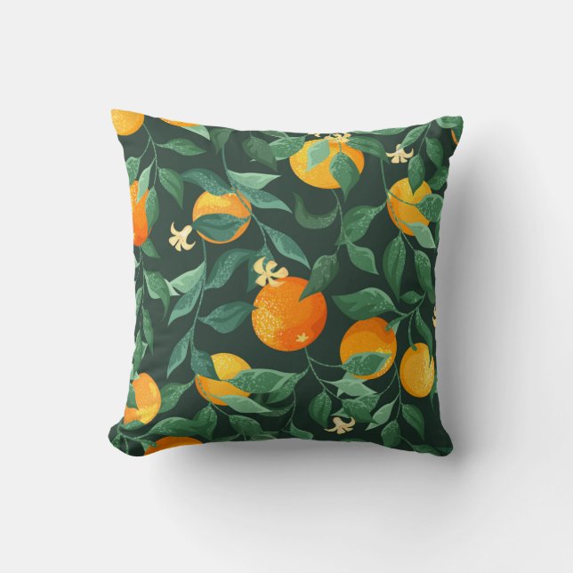 Orange träd, grenar med blommor på grönt kudde (Framsida)