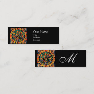 ORANGE TRÄD, GRÖNT LÖV,FLÖDESBlommigt Monogram Mini Visitkort