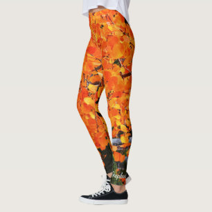 Orange träd med personlignamn leggings