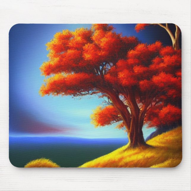 Orange Träd på Cliffside Mousepad Musmatta (Framsidan)