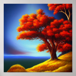 Orange Träd på en Cliffside Poster