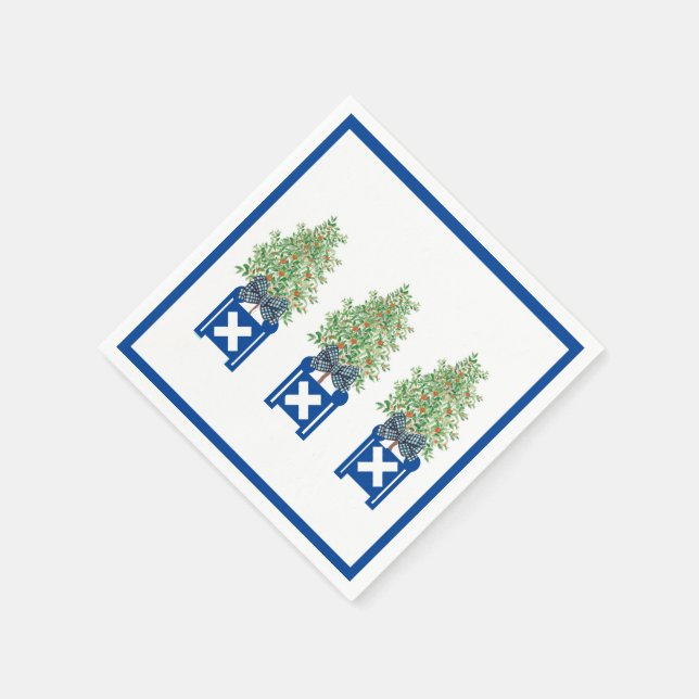 Orange träd Topiary Blå Chinoiserie Pappersservett (Hörn)