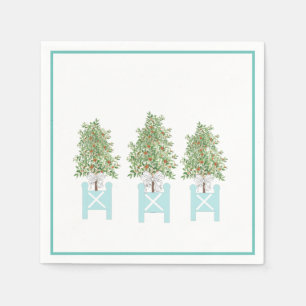 Orange Träd Topiary Blue Ginger Burk Burk Napkin Pappersservett