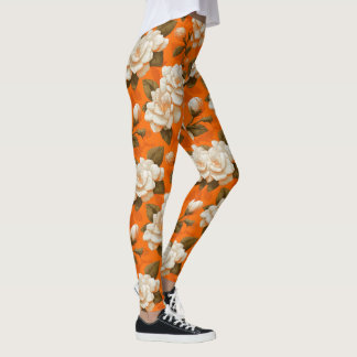 Orange Träningskläder Gardenias Blommiga Gåsideer Leggings