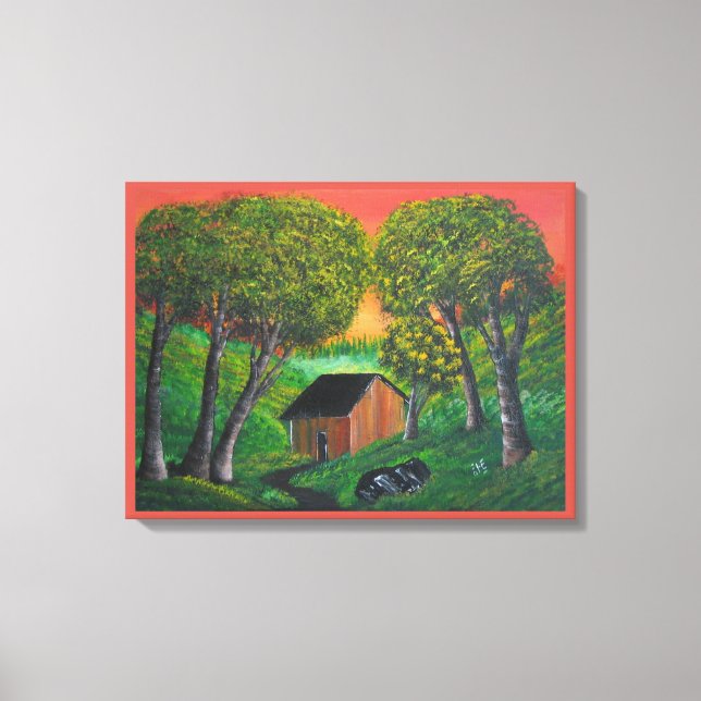 Orange Trapper Shack Wood Forest Ligcape Canvastryck (Framsida)