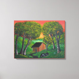 Orange Trapper Shack Wood Forest Ligcape Canvastryck