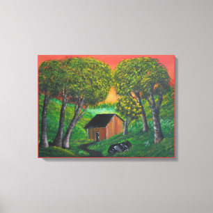 Orange Trapper Shack Wood Forest Ligcape Canvastryck