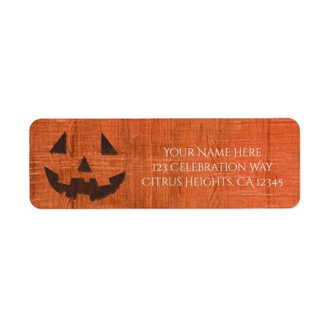 Orange Träpumpa Rustik Halloweenfest Returadress Etikett (Framsidan)