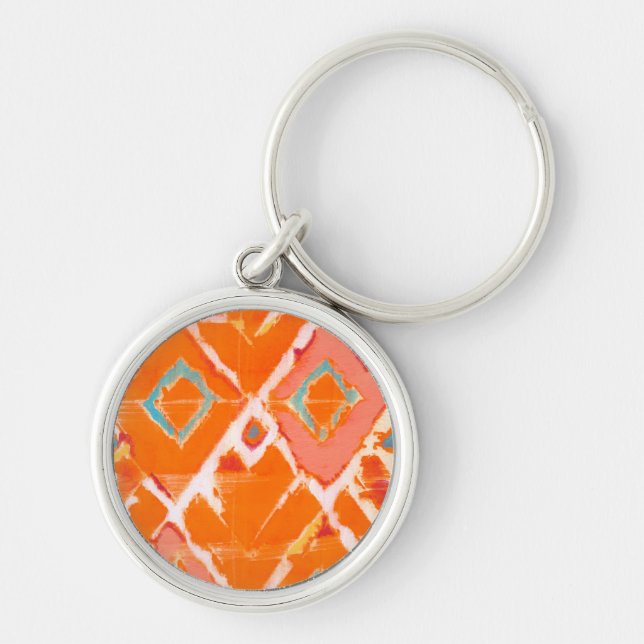 Orange Tribal II Rund Silverfärgad Nyckelring (Framsidan)