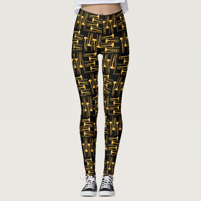 Orange Trombone Crosshatch Black Leggings (Framsida)