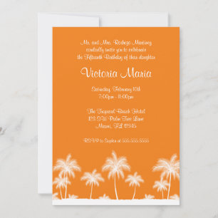 Orange Tropical Beach Handflatan Träd Quinceanera Inbjudningar