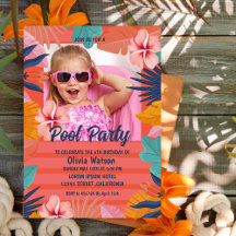 Orange Tropical Blommigt Aloha Luau Birthday Photo