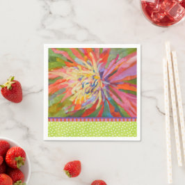 Orange Tropical Blommigt Lime Green Dot Gräns Pappersservett