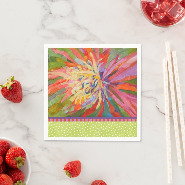 Orange Tropical Blommigt Lime Green Dot Gräns Pappersservett (Insitu)