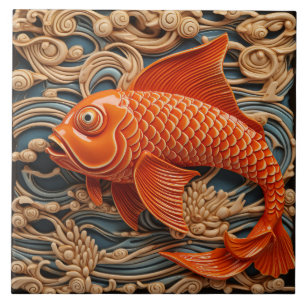 Orange Tropical Fish Marine Life Aquatic Kakelplatta