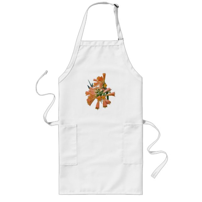Orange Tropical Flower Apron Långt Förkläde (Framsidan)
