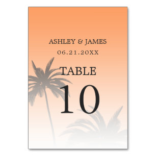 Orange Tropical Handflatan Träd Beach Wedding Bordsnummer