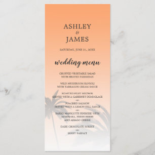 Orange Tropical Handflatan Träd Beach Wedding Meny
