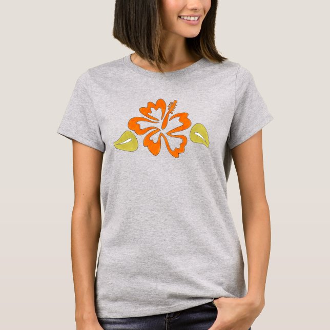 Orange Tropical Hawaiian Hibiscus Flower Blommar T Shirt (Framsida)