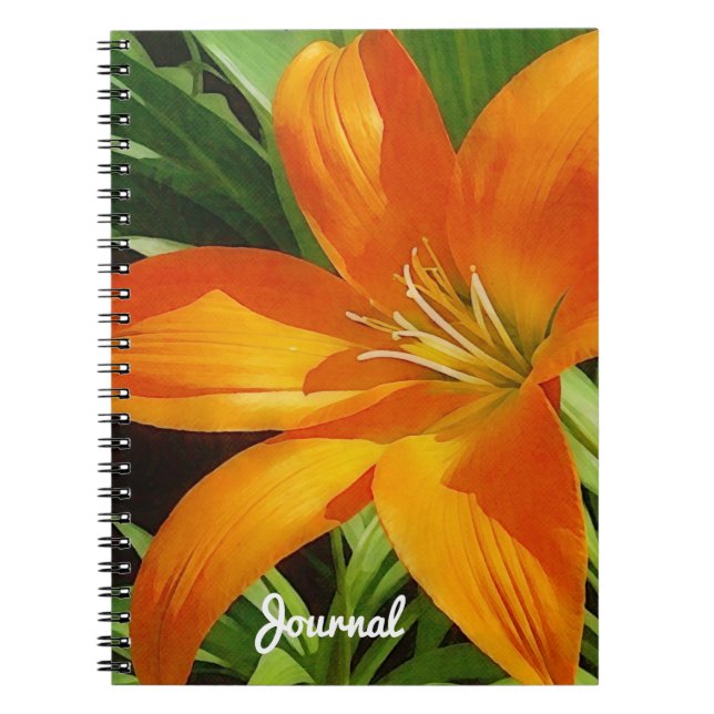 Orange Tropical Lily Flower Art Journal bärbar dat Anteckningsbok (Framsidan)