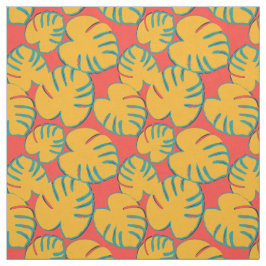 Orange Tropical Löv Mönster Tyg