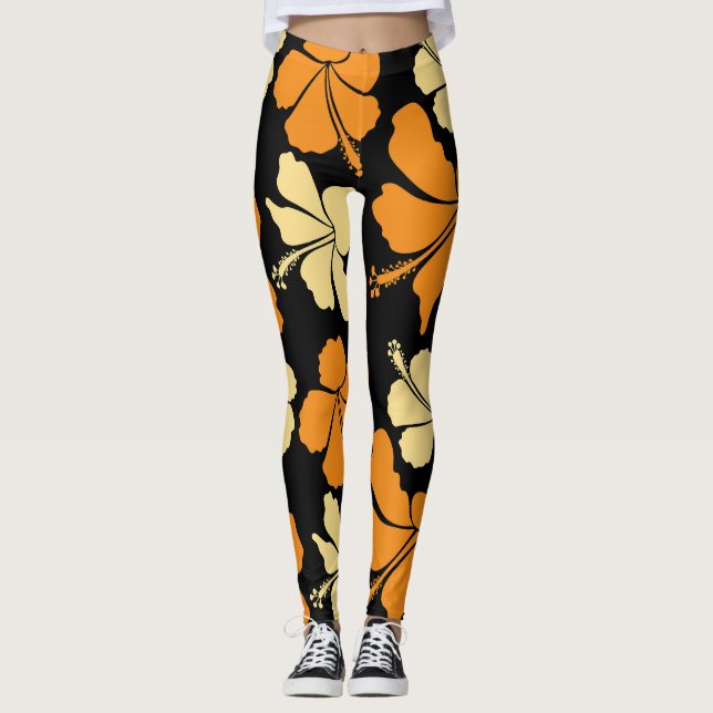 Orange Tropical Mönster. Leggings (Framsida)