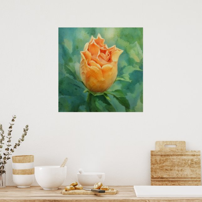 Orange Tropisk Blomma Blommig Konstaffisch Poster (Kök)