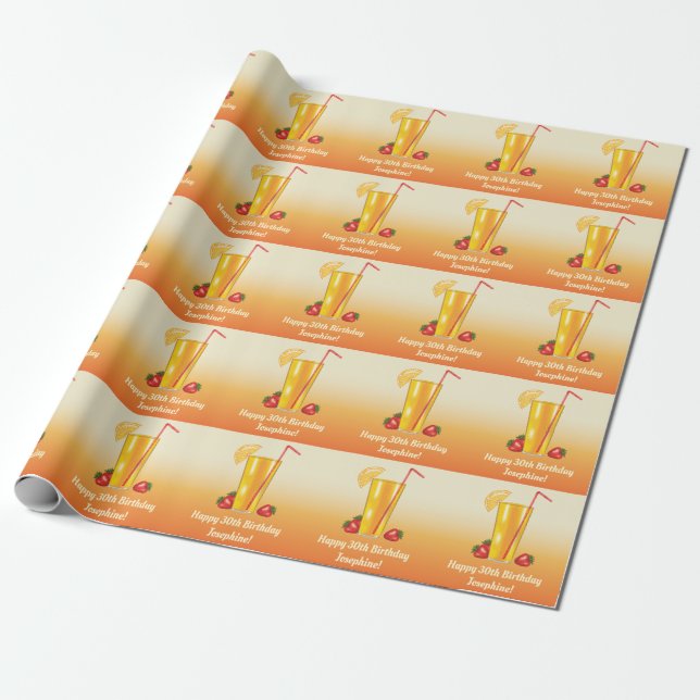 Orange Tropiska dryck och jordgubbar Presentpapper (Utrullad)