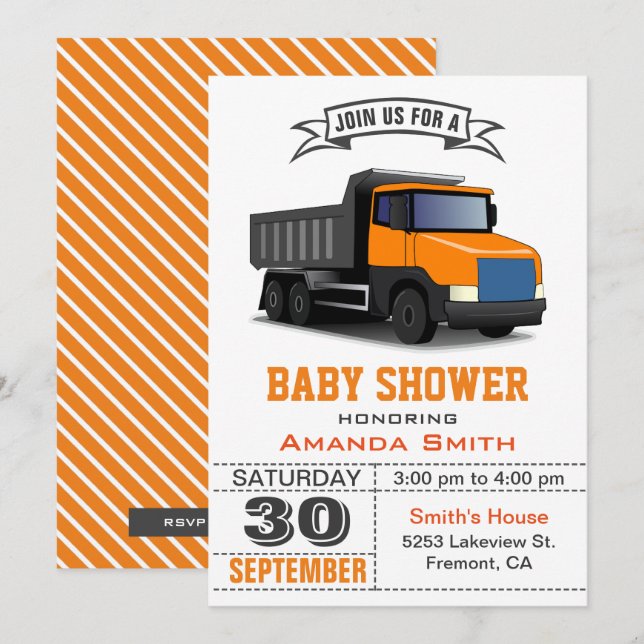 Orange Truck Bebis Shower Inbjudan (Fram/baksida)