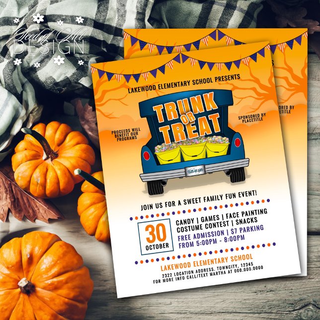 Orange Trunk eller Treat Car Trunk Halloween-hände Reklamblad (Skapare uppladdad)