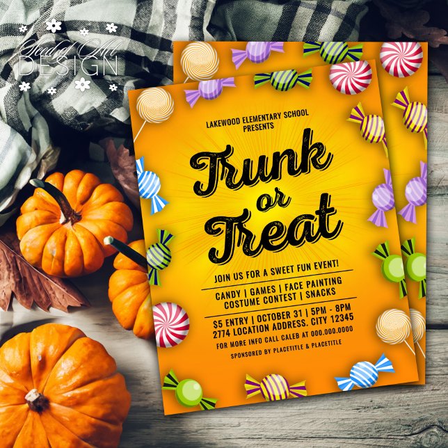 Orange Trunk eller Treat Halloween Candy Ram-hände Reklamblad (Skapare uppladdad)
