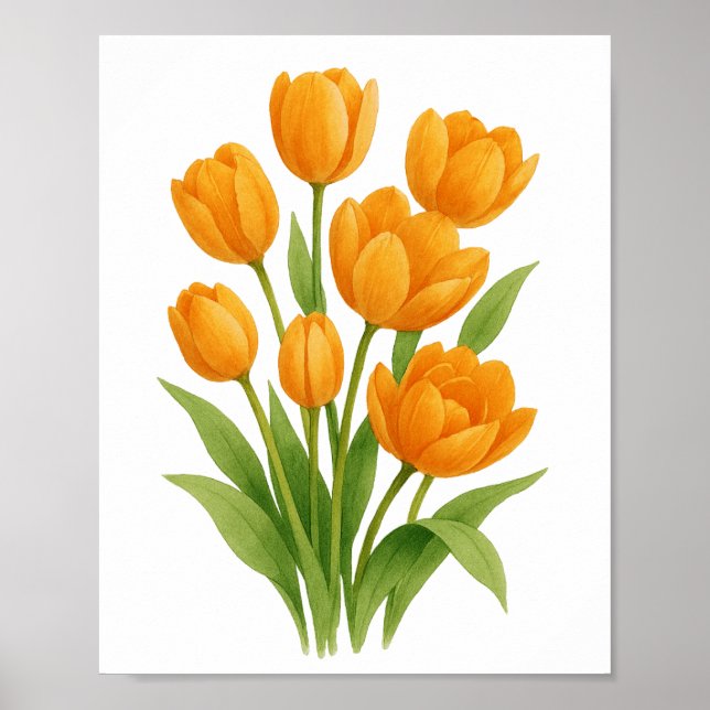 Orange Tulies Painting Blommigt Wall Art Art Poster (Framsidan)