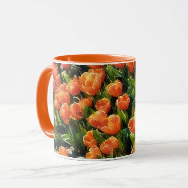 Orange Tulip Blomsterträdgård Art Mugg Kopp (Framsida vänster)