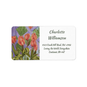Orange Tulip Flowers in Watercolor Adress Adressetikett