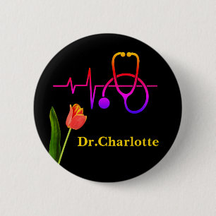 Orange Tulip Heartslag Stethoscope Medical Knapp