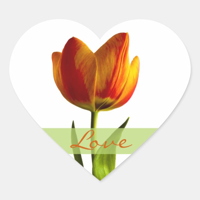 Orange Tulip Kärlek Heart Bröllop kuvertförsegling Hjärtformat Klistermärke (Framsida)
