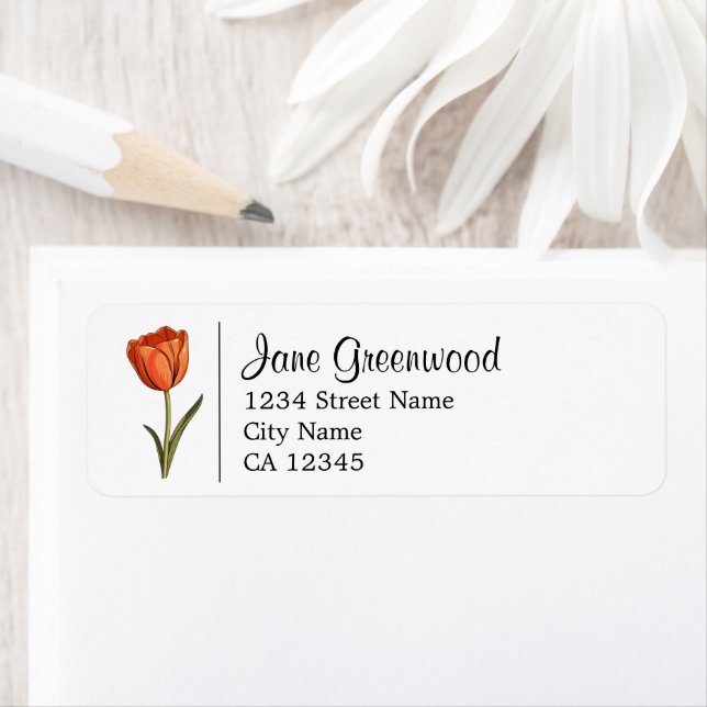 Orange Tulip Namn och Adress Returadress Etikett (Insitu)