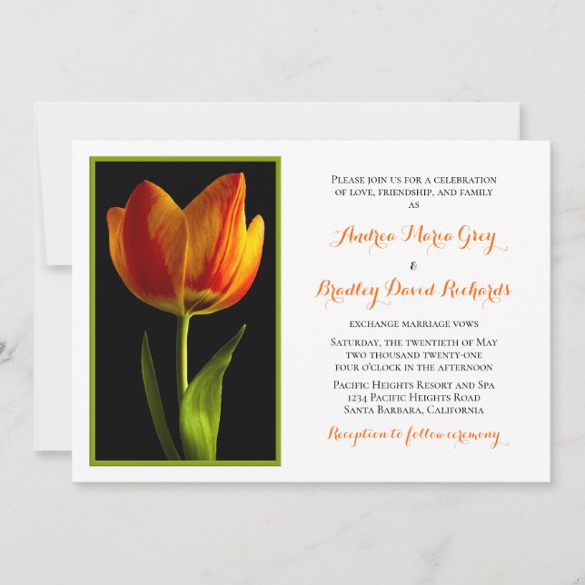 Orange Tulip Ram bröllopsinbjudan Inbjudningar (Framsida)