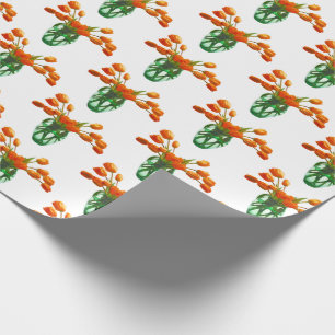 Orange Tulips i Vas på Vit Wällning Papprare Presentpapper