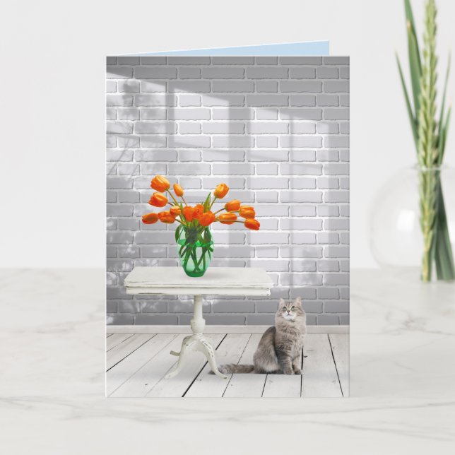Orange Tulips med Cat Get well Snart Kort (Framsida)