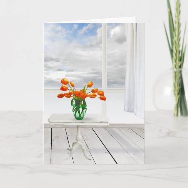 Orange Tulips och Fönsterfödelsedag Kort (Framsida)